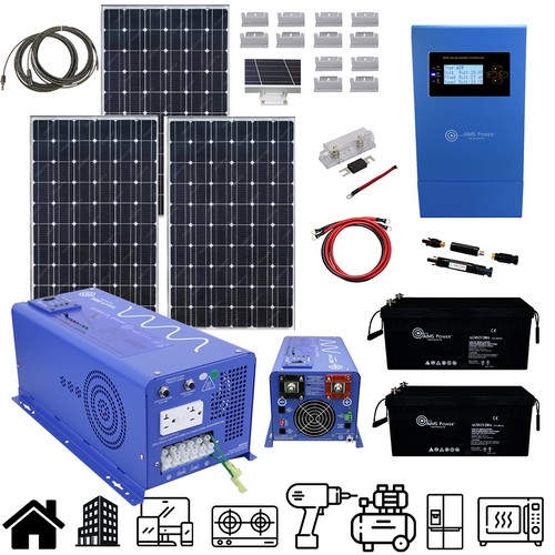(image for) Aims Power, SCBLACKBURN, Solar 570 Watt , Inverter Charger 2000 Watt & 5.12 kWh Battery | Complete Solar Power Kit for Everyday Essentials